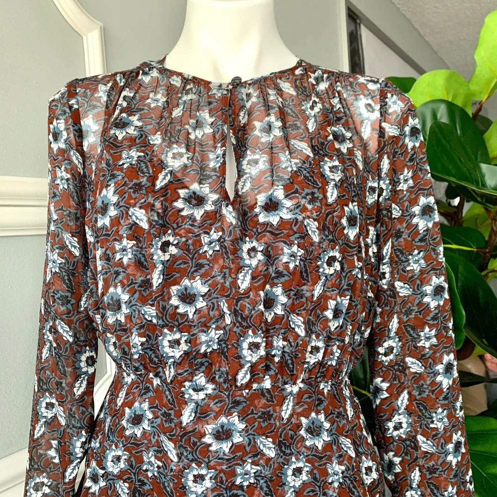 Veronica Beard Sazan Runway Asymmetric Ruffled Silk Chiffon Midi Dress Size 6 - Picture 3 of 13